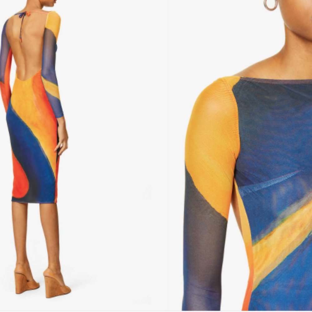 XS FARAI LONDON Alamea abstract-print stretch-mesh midi dress